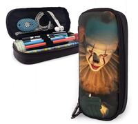 Movie It Pennywise Trousse À Crayons En Cuir Avec Fermeture Éclair Grande Capacité Pour Étudiants Et Garçons