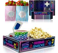 Moviejam Plateaux à goûter Movie Night - Édition néon | 10 boîtes à popcorn durables, 10 sacs à bonbons et invitations gratuites pour ticket de film