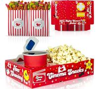 Moviejam Plateaux à goûter Movie Night - Édition rouge | 10 boîtes à popcorn durables, 10 sacs à bonbons et invitations gratuites pour ticket de film
