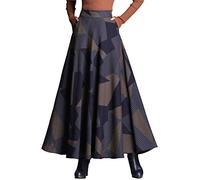 Moviendress Femme Jupe De Taille Haute Rétro Plissé Treillis Laine Automne Et Hiver Nouveau Haut Taille A-Line dans La Jupe Longue Grande Jupe Swing (M/Taille élastiquée 68 CM, Color 1)