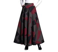 Moviendress Femme Jupe De Taille Haute Rétro Plissé Treillis Laine Automne Et Hiver Nouveau Haut Taille A-Line dans La Jupe Longue Grande Jupe Swing (L/Taille élastiquée 72 CM, Color 2)
