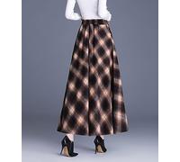 Moviendress Jupe rétro en laine pour femme - Taille haute - Pour automne et hiver - Plissée - Jupe longue trapèze, Grille verte., M