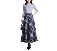 Moviendress Jupe rétro en laine pour femme - Taille haute - Pour automne et hiver - Plissée - Jupe longue trapèze, Couleur 1, XXL