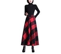 Moviendress Jupes rétro en laine pour femme Taille haute Automne et Hiver Nouveau Plissé Taille Haute Dans La Longue Jupe Swing Grande Jupe A Line, rouge, M