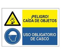 MovilCom® - Panneau de signalisation combiné CAIDA OBJETS / UTILISATION OBLIGATOIRE DE CASQUE de 600 x 400 mm ADHESIF (réf.PRD2260009)