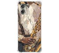 Movilshop Coque antichoc pour Motorola Moto G54 5G Design Musique [Peinture - Toucher du saxophone] Coin renforcé Silicone 1,5 mm d'épaisseur Flexible Transparent Bumper Gel TPU