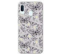 Movilshop Étui pour [Samsung Galaxy A20e] Dessin Ésotérique [Boho Fond magique avec éléments d'espace gris étoiles, papillons] Silicone souple transparent Coque Case Cover Gel Smartphone.