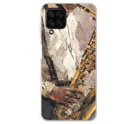 Movilshop Étui pour [Samsung Galaxy A22 4G LTE ] Design Musique [ Peinture - Toucher le Saxophone ] en Silicone Souple Transparent Coque Case Cover Gel pour Smartphone.