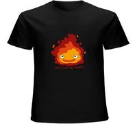 Moving Castle Demon Fire She Likes My Spark Cartoon Men's T Shirt Unisex Cotton Tee Black XL