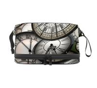 Moving Forward Time Clocks Trousse de toilette à double couche pour femmes et filles, trousse de toilette de voyage, trousse de maquillage pratique avec compartiment à brosse, multicolore, 27x15x14