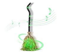 Moving Witch Broom Lighted Spooky Sound Effects Green Lighted Stick Decor | 32.3inch Lighted Witch Broom for Porch Party Stage Show Photo Props Living Amusement Park Holiday Festival