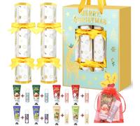 MOVINPE Lot de 8 décorations de table de Noël sans bouton-pression de 25,4 cm avec crème pour les mains, baume à lèvres, couronne en papier, carte blague et sac en organza, ensemble cadeau