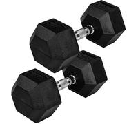 Movit® haltère hexagonal, Dumbbells en fonte avec revêtement caoutchouc, 2x20kg, barre chromée, moletée et antidérapante