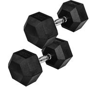 Movit® haltère hexagonal, Dumbbells en fonte avec revêtement caoutchouc, 2x25kg, barre chromée, moletée et antidérapante