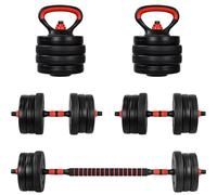 MOVIT Haltères Réglables - 6 en 1, Haltère XXL, Ciment, Plastique, 20 kg, Noir et Rouge - Poids Musculation, Dumbbell Set, Kit Sport Maison, Home Gym, Fitness