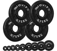 MOVIT® Lot de disques d'haltères PRO 0,5-20 kg, 30/31 mm, fonte massive | Indéformable, durable et certifié sans substances nocives ; pour barres d'haltères courtes, longues et curls