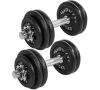 MOVIT Ensemble d'haltères courts PRO, haltères en fonte, 2x 15kg, barre de 30mm norme standard, poignée moletée, fermetures en étoile, ensemble d'haltères courts poids