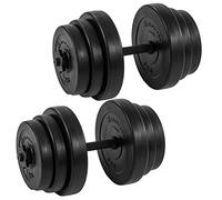 MOVIT Lot d'Haltères Courts - Poids avec Revêtement Plastique 4 x 2/2,5/5kg, Barre Courte Noire 45cm avec 2 Étoiles de Serrage, Poignées Moletées - Musculation, Fitness, Gym