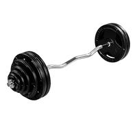 MOVIT SZ Curlset Pro - 65,5kg, Barre de Curling avec Disques d'Haltères Caoutchoutés en Fonte, Chromée Moletée, Fermeture Étoile - Musculation, Fitness, Gym