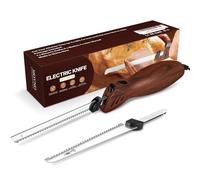 MOVNO Couteau électrique pour trancher la viande, découper la dinde, le pain, la volaille, le filet, la mousse artisanale et plus encore, 2 lames dentelées alternatives en acier inoxydable, poignée