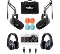 Movo Ensemble d'équipement de baladodiffusion portable pour téléphones iPhone/Android - Kit de podcast avec interface audio, 2 micros dynamiques CastMic, 2 écouteurs, 2 bras perches - pour