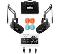 Movo Ensemble d'équipement de baladodiffusion portable pour téléphones iPhone/Android - Kit de podcast avec interface audio, 2 micros dynamiques CastMic et 2 bras perches - pour smartphones