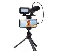 Movo iVlogger Kit pour iPhone : Kit de Vlogging Compatible avec Lightning - Accessoires : Microphone Directionnel, Lumière LED, Trépied pour téléphone et Support pour téléphone - pour Youtube