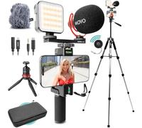 Movo iVlogger-PRO Kit de vlogging avec trépied complet pour iPhone/Android YouTube Starter Kit pour créateurs de contenu, accessoires : trépied de téléphone, support de téléphone, lumière RVB et