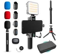 Movo iVlogger-PRO Kit de vlogging pour iPhone/Android - Kit de démarrage YouTube pour créateurs de contenu - Accessoires : trépied de téléphone, support de téléphone, lumière RVB et micro fusil VXR10