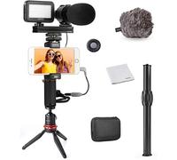Movo Kit Vlogging smartphone V7 avec poignée, microphone stéréo, lumière LED et télécommande sans fil - YouTube, TikTok, équipement Vlogging pour iPhone/Android Kit vidéo smartphone