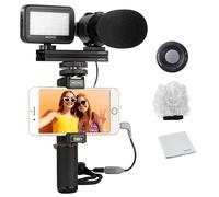 Movo Kit Vlogging Smartphone V7 avec poignée, Microphone stéréo, lumière LED et télécommande sans Fil - Youtube, TikTok, équipement Vlogging pour iPhone/Android Kit vidéo Smartphone