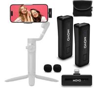 Movo Mini DI Duo sans Fil Double Microphone Lavalier sans Fil ultracompact pour iPhone avec 2 micros Lavalier à Clipser, Batterie 10HR, portée 164 Pieds - Microphone iPhone pour Enregistrement vidéo
