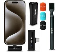 Movo Mini microphone cravate sans fil UC ultra compact pour iPhone 15 avec adaptateur portatif WMX-HM - Micro cravate avec support de poignée pour créateurs de contenu, entretiens, reportages et plus