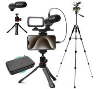 Movo uVlogger Kit de Vlogging Compatible Android/USB-C/iPhone 15 avec Trépied Grand Format - Kit de Démarrage Youtube pour Créateurs de Contenu: Trépieds, Support Téléphone, Lumière, Micro Shotgun
