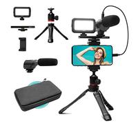 Movo uVlogger - Kit de Vlogging Compatible Android/USB-C/iPhone 15 : Trépied pour téléphone, Support de téléphone, Lumière LED, Microphone Shotgun - Kit de démarrage Youtube et créateur de Contenu