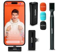 Movo Wireless Mini DI Ultra Compact Wireless Lavalier Microphone for iPhone with WMX-HM Handheld Adapter - Lapel Mic with Handle Mount for Content Creators, Interviews, Reporting and More