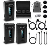 Movo WMX-2-DUO Double système de Microphone Lavalier sans Fil avec étui de Chargement, micros intégrés, micros à Pince, Batterie 7HR, portée de 328', Gain réglable, écran LED - Appareil Photo, vidéo