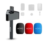 Movo WMX-HM-2 Poignée de microphone sans fil avec drapeau de micro - Poignée de poche pour microphone DJI, Rode GO II - Comprend un support de microphone Lav, un adaptateur et 3 pare-brises - pour