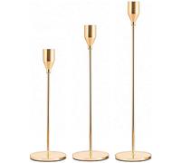 Movocaty Bougeoirs 3 pièces Ensemble de bougeoirs coniques, Ensemble de bougeoirs en laiton doré pour bougie conique de 3/4" et bougie LED, décoration de bougie moderne et élégante pour mariage/fête