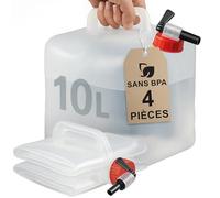 MOVOJA 4 Pièces Jerrican Alimentaire 10l avec Robinet - Sans BPA & Pliable I Bidon Eau avec Robinet Jerrican Souple Jericane Alimentaire 10l Gericane D'eau Jerricane Réservoirs de Camping et Randonnée