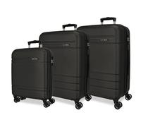 Movom Galaxy Jeu de valises Noires 55/68/78 cm Rigide ABS Fermeture à Combinaison latérale 221L 10,54 kg 4 Roues Doubles Bagage Main, Noir, Jeu de valises