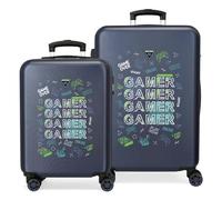 Movom Game Over Jeu de valises Bleues 55/65 cm Rigide 5,6 kg Fermeture à Combinaison latérale ABS 5,6 kg 91L Bagage à Main, Bleu, Talla única, Jeu de valises