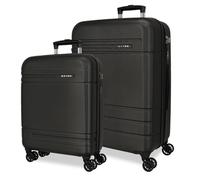 Joumma Movom Galaxy Set de Valises Noir 55/68 cm Rigide ABS Cadenas à Combinaison Intégré 111L 6.5kg 4 Doubles Roues Extensible Bagage à Main