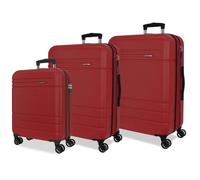 Joumma MOVOM Galaxy, Ensemble de valises rigides en ABS avec Cadenas à Combinaison intégré, 221 L, 11,4 kg, 4 Roues Doubles, Extensible, Bagage à Main Rouge 55/68/78 cm
