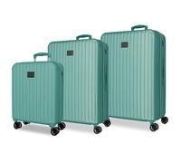 MOVOM Joumma Timber Set de Bagages Vert Turquoise 55/68/78 cm Rigide ABS Cadenas à Combinaison Intégré 217L 11.1kg 4 Doubles Roues Extensible Bagage à Main