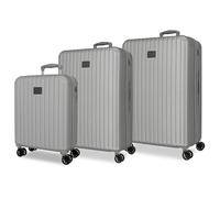 Joumma Movom Timber Set de Bagages Argent 55/68/78 cm Rigide ABS Cadenas à Combinaison Intégré 217L 11.1kg 4 Doubles Roues Extensible Bagage à Main