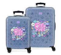 Movom Power Girl Jeu de valises Bleues 55/65 cm Rigide 5,6 kg Fermeture à Combinaison latérale ABS 5,6 kg 91L Bagage à Main, Bleu, Talla única, Jeu de valises