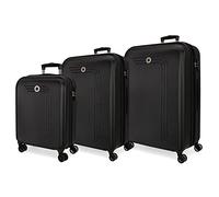 Movom Riga Set de Bagages Noir 55/70/80 cms Rigide ABS Serrure à combinaison 217L 4 roues doubles Bagage à main