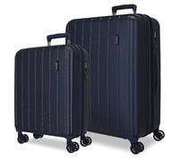 Movom Wood Set de Bagages Bleu 55/70 cms Rigide ABS Serrure TSA 119L 4 roues doubles Bagage à main