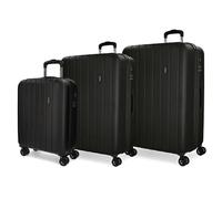 Movom Wood Set de Bagages Noir 55/65/75 cms Rigide ABS Serrure TSA 220L 4 roues doubles Bagage à main